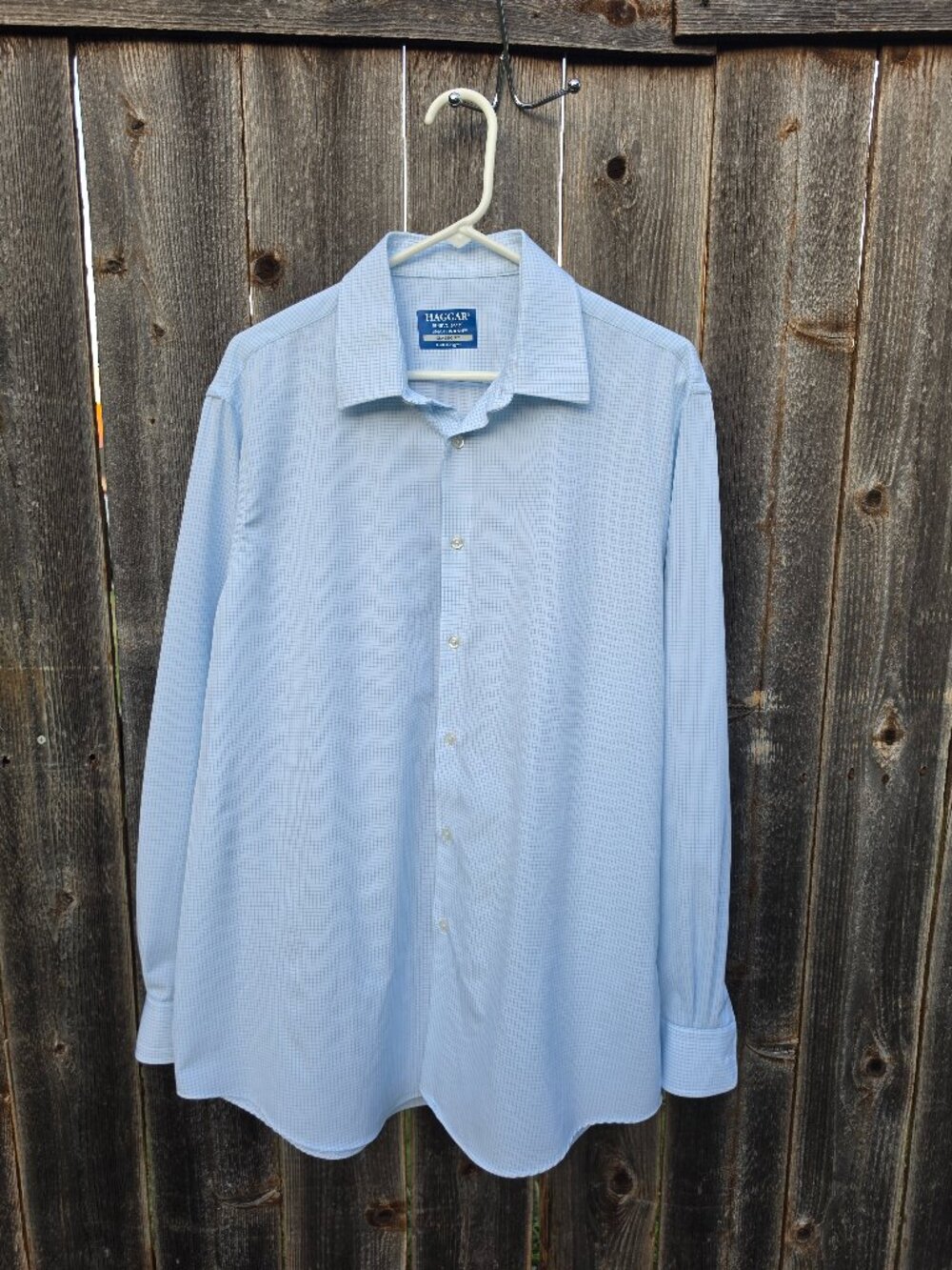 Haggar SmartWash Classic Fit Dress Shirt Light Blue Check 16-16½ 34/35